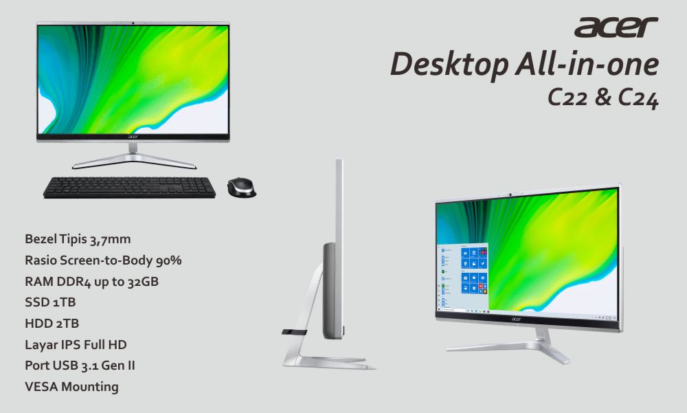 Desktop all-in-one Aspire C22 dan Aspire C24 